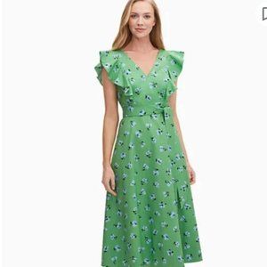 Kate Spade Green and Blue Floral Tea Length Dress. Size 6. Never worn.